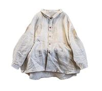 NFYM Chemise boutonnée en lin pour femme - Manches longues - Col ample - Avec poche, lin, Taille Unique