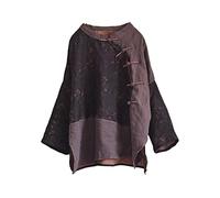 NFYM Chemise en lin à manches 3/4 pour femme Motif grenouille traditionnelle chinoise, noir, Taille Unique