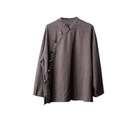 NFYM Chemisier en coton et lin pour femme - Manches longues - Style rétro chinois - Coupe ample, gris, Taille Unique