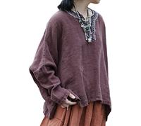 NFYM Chemisier paan brodé bohème à manches chauve-souris et col en V pour femme, café, taille unique
