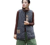 NFYM Gilet d'hiver pour femme avec boutons grenouille - Patch unique - Léger - Sans manches - Matelassé - Avec poche, Gris foncé., taille unique