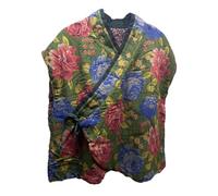 NFYM Gilet sans manches doublé en coton pour femme Imprimé floral Printemps Automne Vintage Outwear Tops, vert, Taille Unique