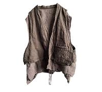 NFYM Gilet sans manches en lin pour femme - Kimono ouvert sur le devant - Style hippie vintage - Avec poches, gris, Taille Unique