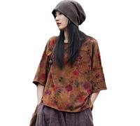 NFYM Hauts d'été pour femmes, chemisier à manches courtes, t-shirt décontracté et confortable, en coton, Café rouge, Taille Unique