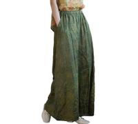 NFYM Jupe-culotte Ramie à jambes larges pour femme - Taille élastique - Style décontracté - Avec poches, vert, Taille Unique