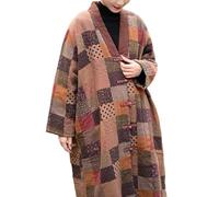 NFYM Kimono matelassé longueur genou pour femme en coton doux imprimé bohème vintage ample manteaux d'extérieur, Plaid floral, taille unique plus