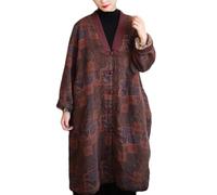 NFYM Kimono matelassé longueur genou pour femme en coton doux imprimé bohème vintage ample manteaux d'extérieur, rouge foncé, taille unique plus