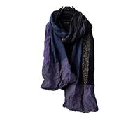 NFYM Longue écharpe chaude en coton et lin pour femme - Automne et hiver - Style rétro patchwork - Chaque pièce unique, Patchwork bleu, 71"*9"