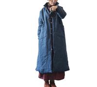 NFYM Manteau d'hiver long matelassé pour femme - Rembourrage épais - Col mandarin rétro boutonné, Bleu marine, taille unique