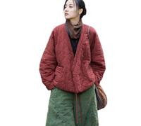 NFYM Manteau enveloppant matelassé en coton léger pour femme Veste chaude ouverte sur le devant avec poche, rouge vin, taille unique