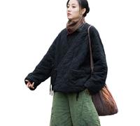 NFYM Manteau enveloppant matelassé en coton léger pour femme Veste chaude ouverte sur le devant avec poche, noir, taille unique