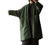 NFYM Manteau matelassé longueur genou ouvert sur le devant style kimono fait à la main pour l'hiver, vert, taille unique