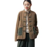 NFYM Manteaux chinois rembourrés en coton pour femme Grenouille Veste d'hiver matelassée en coton avec poches (taille US, alpha, taille unique, régulier, café)