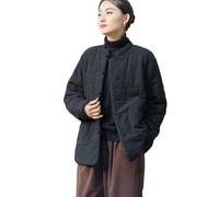 NFYM Manteaux chinois rembourrés en coton pour femme Grenouille Veste d'hiver matelassée en coton avec poches (taille US, alpha, taille unique, régulier, noir)