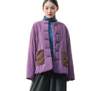NFYM Manteaux chinois rembourrés en coton pour femme Grenouille Veste d'hiver matelassée en coton avec poches (US, alpha, taille unique, régulier, violet)