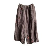 NFYM Pantalon court à coupe large pour femme - Coupe décontractée - 100 % lin, gris, Taille Unique