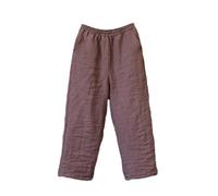 NFYM Pantalon d'hiver chaud en lin matelassé longueur cheville pantalon droit rembourré épais avec poches pour femme, café, Taille Unique