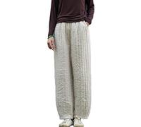 NFYM Pantalon d'hiver épais chaud matelassé en coton et lin avec taille élastique, lin, Taille Unique