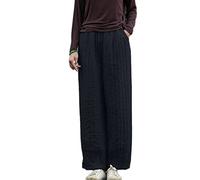 NFYM Pantalon d'hiver épais chaud matelassé en coton et lin avec taille élastique pour femme, noir, Taille Unique