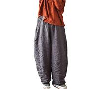 NFYM Pantalon fuselé pour femme 100 % lin jambe large taille élastique décontracté ample pantalon 3/4 longueur cheville, Gris foncé., Taille Unique