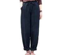 NFYM Pantalon matelassé pour femme - Pour l'hiver - Chaud et épais - Coton et lin - Style décontracté - Jambe large - Taille élastique - Poche, noir, Taille Unique