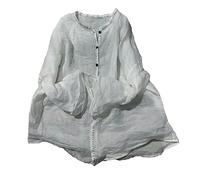 NFYM Ramie Chemise à manches longues en lin transparent pour femme Coupe ample Style rétro, blanc, taille unique