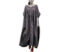 NFYM Robe caftan d'été surdimensionnée à manches courtes et coupe décontractée en lin et coton pour femme, Gris foncé., taille unique plus