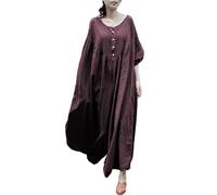 NFYM Robe caftan d'été surdimensionnée à manches courtes et coupe décontractée en lin et coton pour femme, violet foncé, taille unique plus