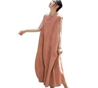 NFYM Robe d'été sans manches en lin pour femme, col Qipao, tunique rétro avec poches, rose, Taille Unique