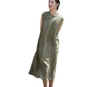 NFYM Robe d'été sans manches en lin pour femme, col Qipao, tunique rétro avec poches, vert, Taille Unique