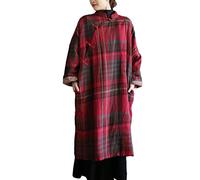 NFYM Robe d'hiver vintage Qipao pour femme en coton matelassé élégant style Cheongsam traditionnel, écossais rouge, Taille Unique