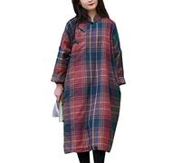NFYM Robe d'hiver vintage Qipao pour femme en coton matelassé élégant style Cheongsam traditionnel, Orange Plaid, Taille Unique