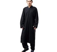 NFYM Shaolin Moine Kung Fu Robe de méditation en coton et lin pour homme, noir, Taille L