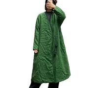 NFYM Trench-coat en lin et coton matelassé ouvert sur le devant pour femme, vert, Taille Unique