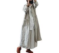 NFYM Trench-coat vintage en coton et lin pour femme avec boutons et poches, lin, taille unique