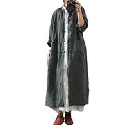 NFYM Trench vintage en coton et lin pour femme - Couleur unie - Manches longues - Poches, vert olive, taille unique