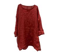 NFYM Tunique en lin pour femme, manches longues, coupe ample, décontractée, pour leggings et pantalons larges, Rouge, taille unique