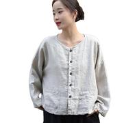 NFYM Veste boutonnée légère pour femme, 100 % lin, manches longues avec poches avant, lin, taille unique