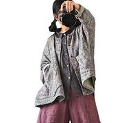 NFYM Veste courte décontractée à manches longues chauve-souris pour femme - Imprimé vintage fait à la main - Nœud - Boutons lâches de printemps, bleu vintage, Taille Unique