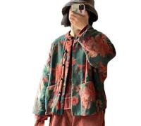 NFYM Veste courte matelassée à fleurs pour femme - Style décontracté - Fait à la main - En coton - Rembourré - Vêtement d'extérieur, Vert/fleur, taille unique