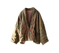 NFYM Veste courte matelassée imprimée ouverte sur le devant col en V col châle épaules tombantes vintage vêtements d'extérieur pour femme, vert, One Size