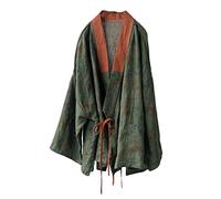 NFYM Veste Courte rembourrée en Coton pour Femme - Cardigan Enveloppant sur Le Devant - Style Chinois Hanfu imprimé Patchwork Ample, Vert, Taille Unique