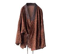 NFYM Veste courte rembourrée en coton pour femme - Cardigan enveloppant sur le devant - Style chinois Hanfu imprimé patchwork ample, café, Taille Unique