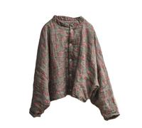 NFYM Veste d'automne courte matelassée légère pour femme Ramie Vêtements naturels imprimés vintage Outwear, vert, taille unique