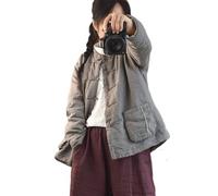 NFYM Veste d'automne matelassée pour femme, veste faite à la main, vêtements d'extérieur chinois avec poches, gris, Taille unique