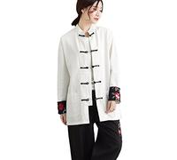 NFYM Veste de costume Tang à manches longues pour homme et femme - Vêtement traditionnel chinois pour kung fu (femme, blanc, taille XXL)
