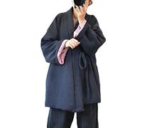 NFYM Veste d'hiver en coton pour femme style kimono japonais chaud matelassé, bleu marine, taille unique
