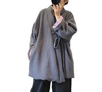 NFYM Veste d'hiver en coton pour femme style kimono japonais chaud matelassé, gris, taille unique