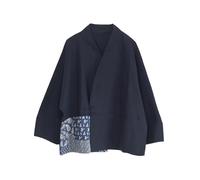 NFYM Veste kimono légère pour femme, patchwork ouvert sur le devant, bouton grenouille, manteau court, matelassé et doublure, deux styles, Style de doublure noire, taille unique
