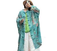 NFYM Veste longue pour femme, kimono fin, style vintage, grenouille chinoise avec boutons, poches en lin, chemisier ample, vert, taille unique